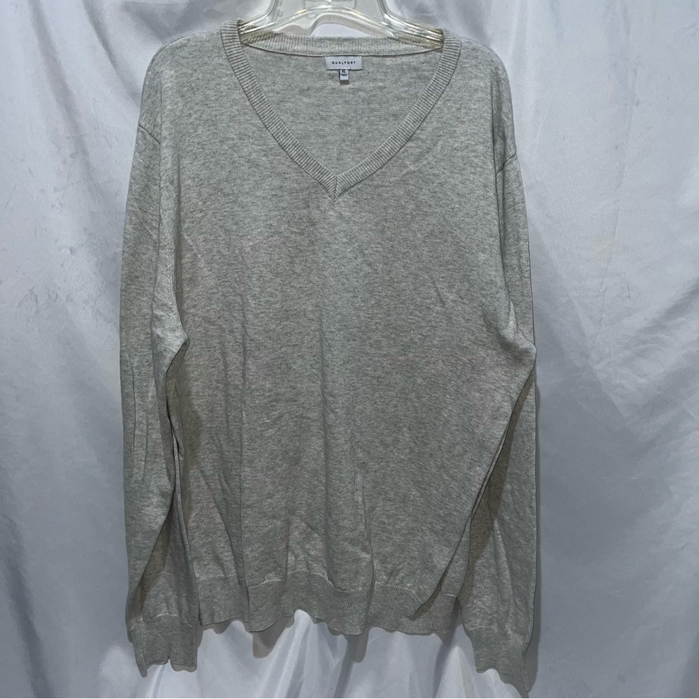 Qualfort Light Gray V-Neck Sweater Men’s XL 100% Cotton